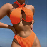 Solid Color Multi Color Sexy Quality Bikini Strappy Two Piece Set