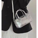 Retro crossbody bag, small square bag, small top handle purse metallic