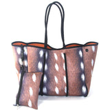 Camo Leopard Black Print Beach Tote – Women’s Neoprene Travel Bag, Diving Fabric Casual Handbag