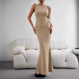 Sleeveless Tights Fashion Elegant Women's Slim Fit Women's Sleeveless Pleated Maxi Dress