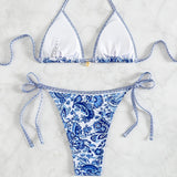 Printed Two-Piece Bikini Set with Adjustable Straps Women's Swimsuit