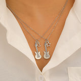 Fashion Guitar Music Instrument Necklace & Earrings Women Hip Hop Moon Star Pendant