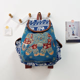 Retro Ethnic Drawstring Backpack – Elephant Embroidery Flap Closure, Bohemian Travel Daypack