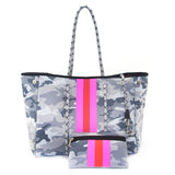 Camo Leopard Black Print Beach Tote – Women’s Neoprene Travel Bag, Diving Fabric Casual Handbag