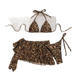 Women's Bikini Three Piece Swimsuit Sexy Backless Ruffled Skirt Split Bikini