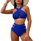 Bikini Two Piece Set Sexy Backless Cross Strap Solid Color Swimsuit Women