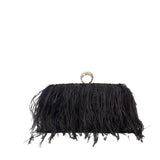 Elegant Ostrich Hair Ring Box – Small Square Bag with Chain Crossbody Shoulder Velvet Evening Clutch Purse