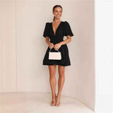 Deep v Waist Skinny Pleated Bubble Sleeve Dress Lantern Sleeve Bridesmaid