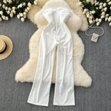 Premium Summer Gown – Socialite Style Feather Trim High-Waist Strapless Jumpsuit, Sexy Bodycon Romper