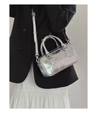 Retro crossbody bag, small square bag, small top handle purse metallic