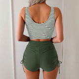 Women's Quick Dry Tight Cross Back Tank High Waist Drawstring Boxer Briefs Two Piece Swimsuit Bikini