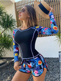 Women's Sun Protection Diving Suit Printed Boxer Long Sleeve Swimsuit UV Protection Swimwear
