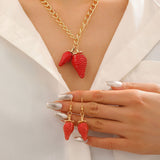 Sweet Strawberry Pendant Necklace Women Cute Exaggerated Fruit Earrings