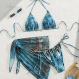 Apron Three Piece Bikini Vintage Print Tie Swimsuit Women's Swimwear