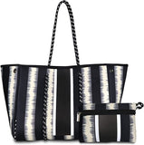 Camo Leopard Black Print Beach Tote – Women’s Neoprene Travel Bag, Diving Fabric Casual Handbag
