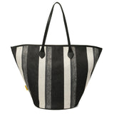 Trendy Canvas Shoulder Tote – Fashion Stripe Large Handbag, Casual Weekender Shopper