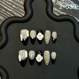 Short Engraved Retro Fragrance Handmade Press on Nails Temperament
