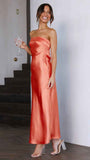 Satin Halter Backless Slit Midi Dress - Print High Neck Elastic Waist Wedding Guest Dress