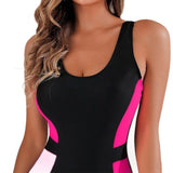 Women's One-Piece Swimsuit Sexy Color Block Backless High Elastic Sleeveless Bathing Suit