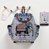 Retro Ethnic Drawstring Backpack – Elephant Embroidery Flap Closure, Bohemian Travel Daypack