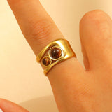 Stainless Steel Irregular Hollow Geometric Tiger Eye Ring for Women