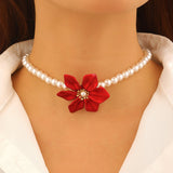 Fashion Luxury Faux Pearl Flower Jewelry Set Necklace Bracelet Ring Earrings