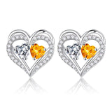 Sterling Silver Birthstone Heart Earrings