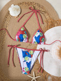 Split swimsuit female sexy small fresh print lace-up bikini sexy swimsuit female