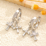 Shiny Zircon Double Cross Hoop Earrings Women Luxury Unique Design Earrings
