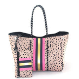 Camo Leopard Black Print Beach Tote – Women’s Neoprene Travel Bag, Diving Fabric Casual Handbag