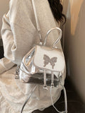 Small silver backpack, bag women's fashion versatile travel mini backpack, student bag, small women backpack purse