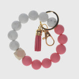 PU Tassel Keychain Bag charm Silicone Beaded Keychain Wristlet Key Ring Bracelet Cute Car Key Chain Holder for Women Girls