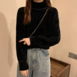 High-Neck Faux Fur Knit Sweater