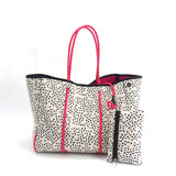 Camo Leopard Black Print Beach Tote – Women’s Neoprene Travel Bag, Diving Fabric Casual Handbag