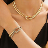 Niche Design Metal Knot Wrapped Snake Chain Bracelet Set Luxury Accessory