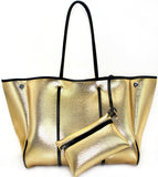 Camo Leopard Black Print Beach Tote – Women’s Neoprene Travel Bag, Diving Fabric Casual Handbag