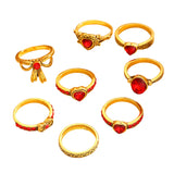 Art Vintage Palace Heart Geometric Red Zircon Bow Ring Women Luxury Band