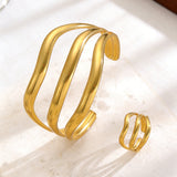 Exaggerated Vintage Stainless Steel Multi-Layer Wavy Ring & Bangle Set Party Banquet