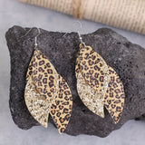 Bohemian Geometric Drop Earrings - Lightweight Faux Leather Leaf Design with Double-Sided Color & Triple Tassel Fringe