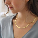 14K Gold Plated Herringbone Choker Necklace - Dainty Thin Snake Chain Layered Jewelry for Women