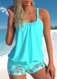 Fashion Split Sexy Swimsuit Quick Drying Shorts Tank Top Bikini Swimsuit 2pcs Flower Print Vest Trunk Bikini Swimsuit