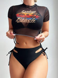 Women's Short Sleeve Two Piece Bikini Swimsuit Set