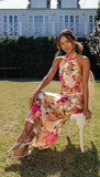 Summer Satin Dress Elegant Sleeveless Mock Neck Cocktail Party Maxi Dresses Sexy Halter Neck Floral Print Slim Casual dress