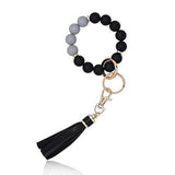 PU Tassel Keychain Women's Bag charm Silicone Beaded Keychain Wristlet Key Ring Bracelet Cute Car Key Chain Holder for Women Girls
