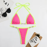 Swimwear Sexy Solid Metal Bikini Swimsuit Women's Bikini Set