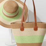 Striped Woven Straw Bag – Summer Large Handheld Tote, Shoulder Commuter Purse