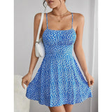 Women's summer dress, fresh and sweet floral lace-up dress, suspender skirt