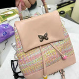 Sweet girl design woven leather small backpack purse, chain backpack, dopamine sweet cool versatile small backpack for women