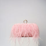 Elegant Ostrich Hair Ring Box – Small Square Bag with Chain Crossbody Shoulder Velvet Evening Clutch Purse