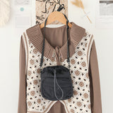 Versatile Drawstring Bucket Bag for Women - Casual Nylon Shopping Small Crossbody Mobile Phone Bag